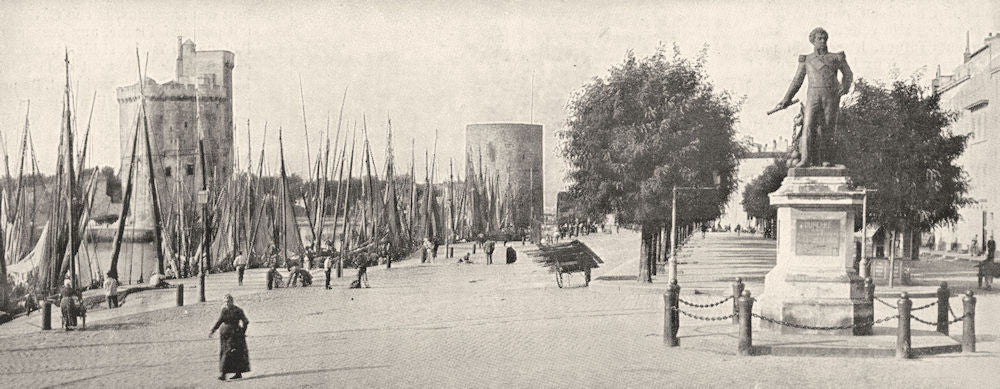 CHARENTE- MARITIME. Rochelle. Quais port statue L'amiral Duperré 1900 print